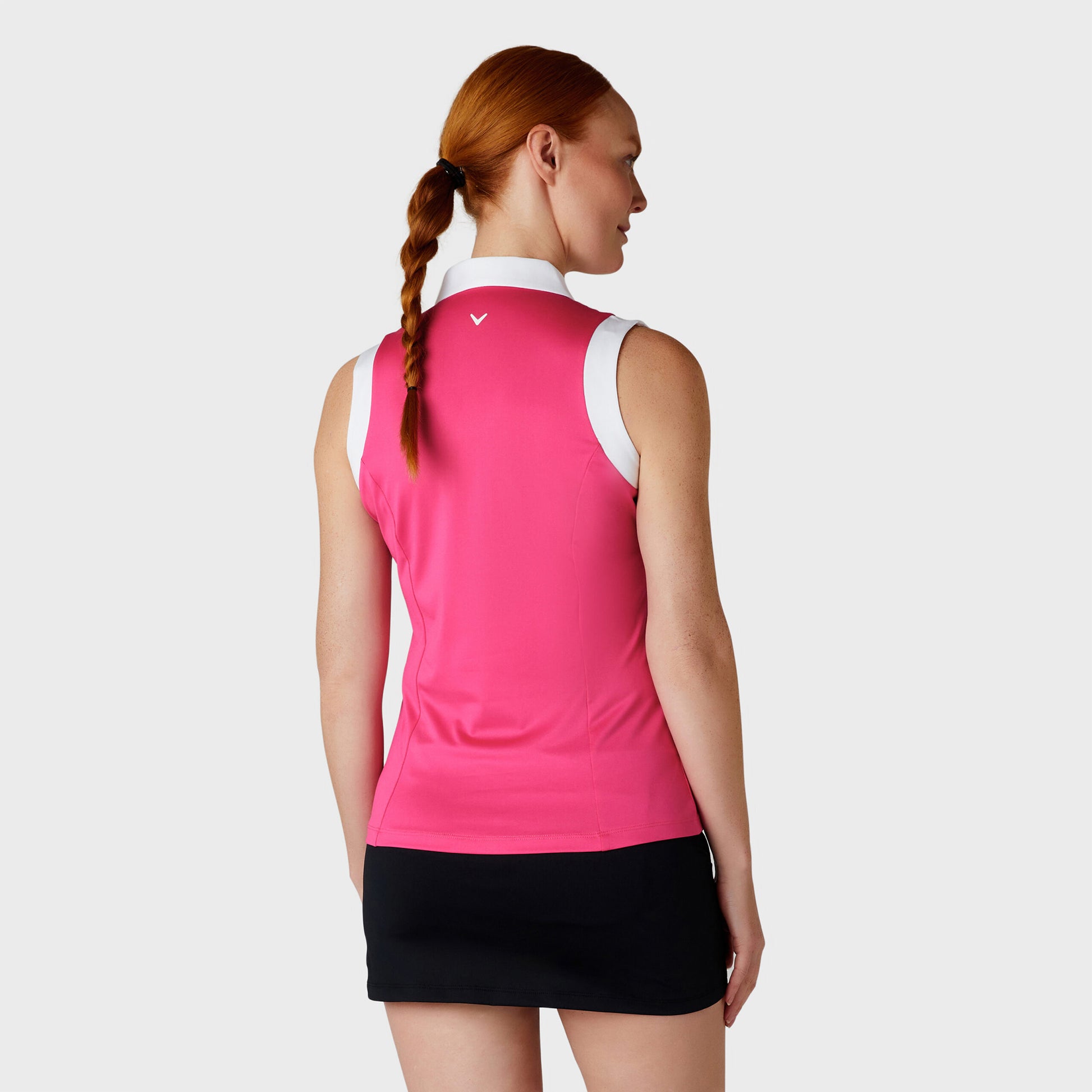 Callaway Ladies Sleeveless Colour Block Polo Shirt in Pink Peacock