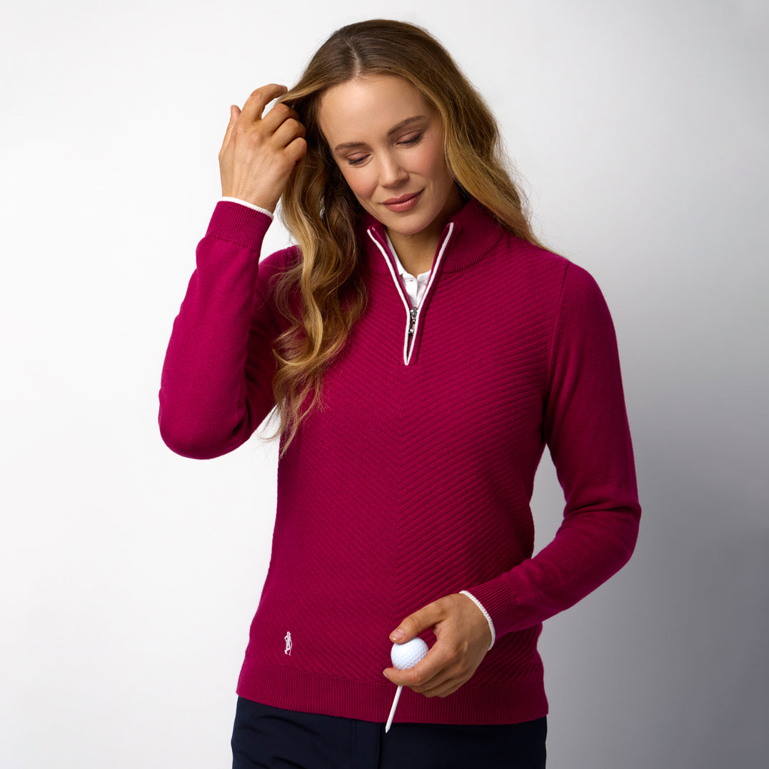 Glenmuir Ladies Zip-Neck Sweater for Effortless Merino Luxury, Wherever the Day Takes You