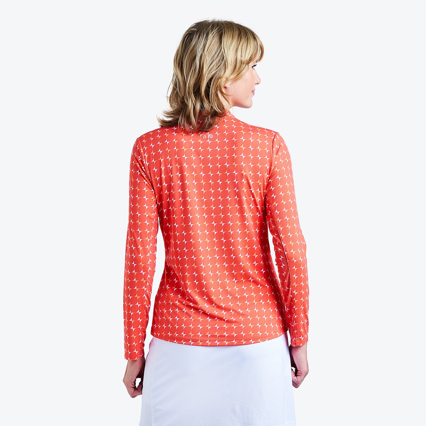 Nivo Ladies Long Sleeve Polo in Geometric Leaf Tile Print