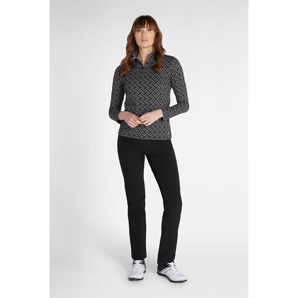 Green Lamb Ladies Digitised Print Long Sleeve Golf Top in Black