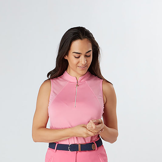 Swing Out Sister Mesh Panel Sleeveless Polo in Pink Glo