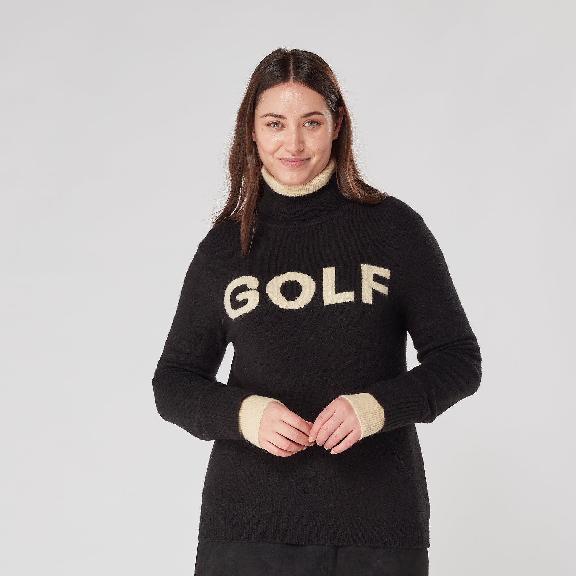 Swing Out Sister Womens 'Golf' Roll Neck with Double Layered Cuffs in Black