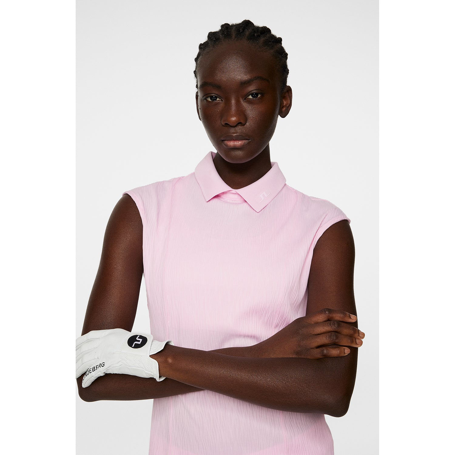 J.Lindeberg Ladies Cap Sleeve Polo with Subtle Wave Print