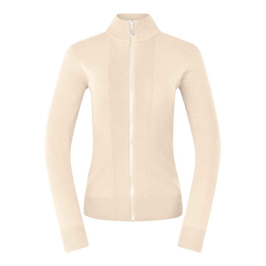 Pure Ladies Full Zip Lined Sweater in Champagne