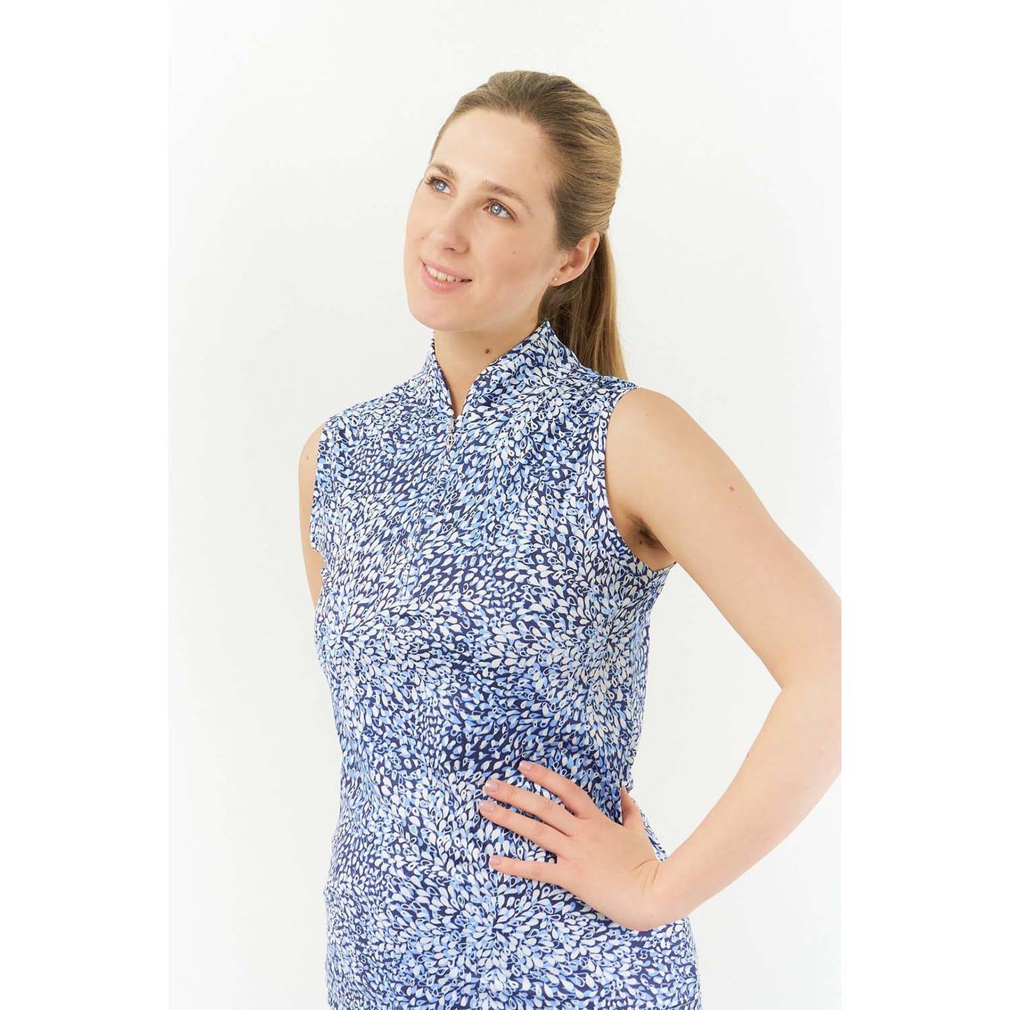 Pure Ladies Sleeveless Zip Neck Golf Top in Peardrop Sapphire Print