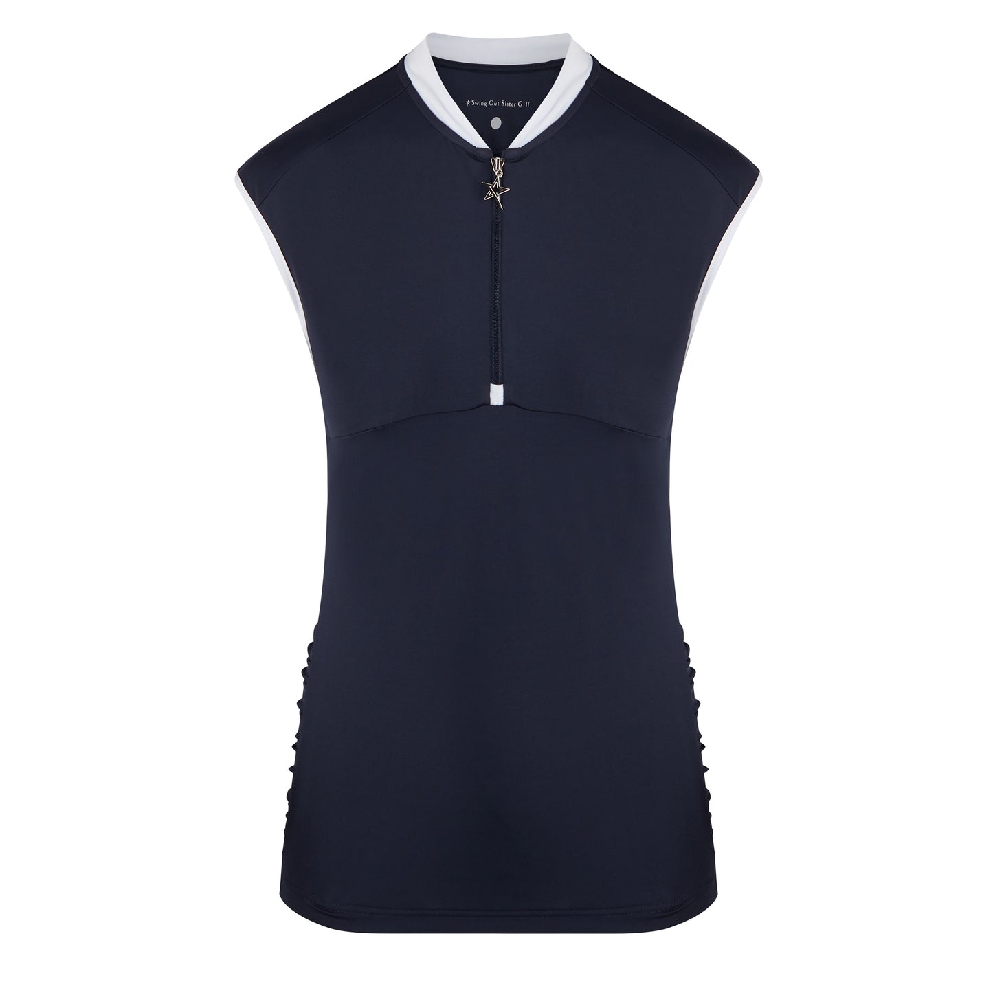 Swing Out Sister Ladies Cap Sleeve Polo with Ruched detail in Navy Blazer