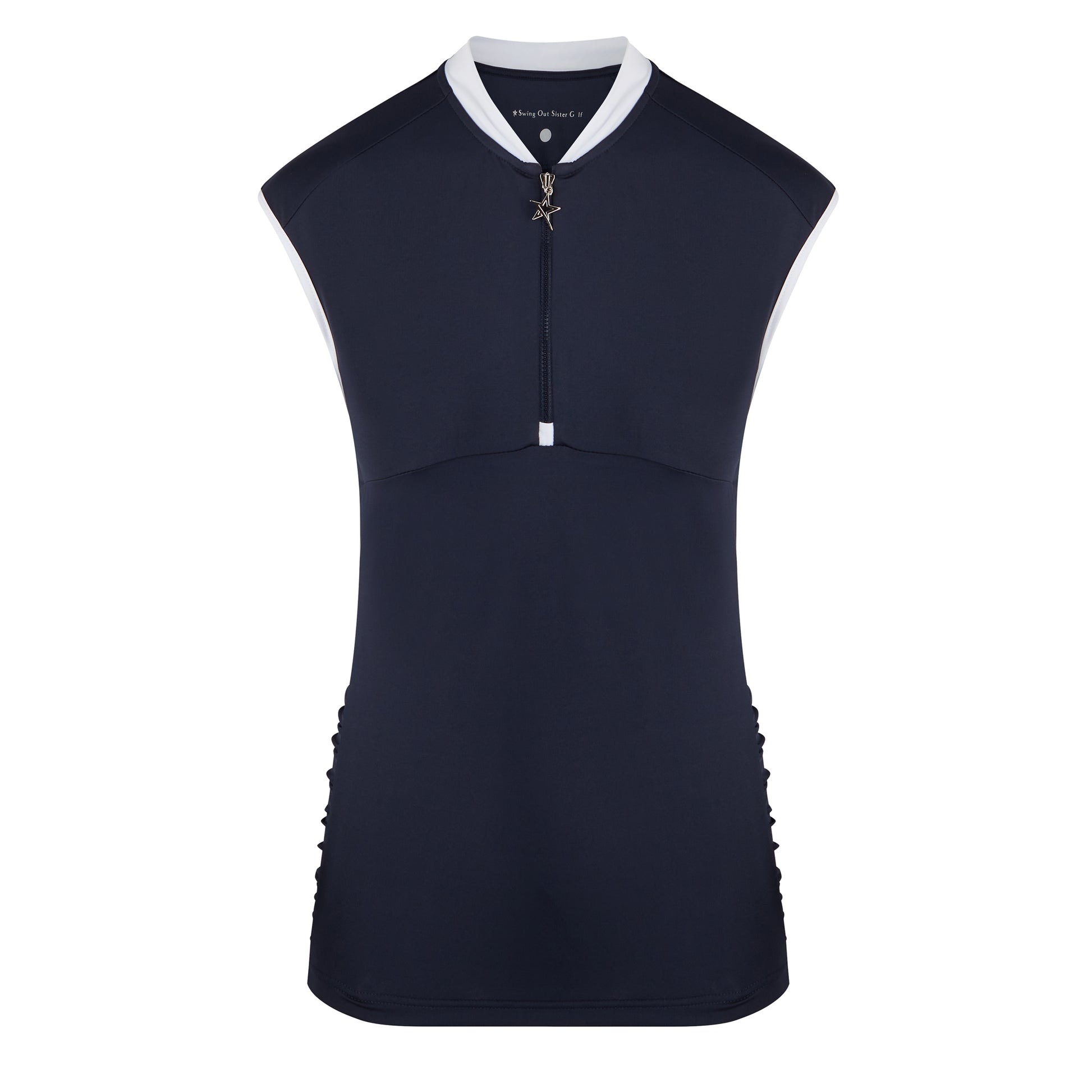 Swing Out Sister Ladies Cap Sleeve Polo with Ruched detail in Navy Blazer