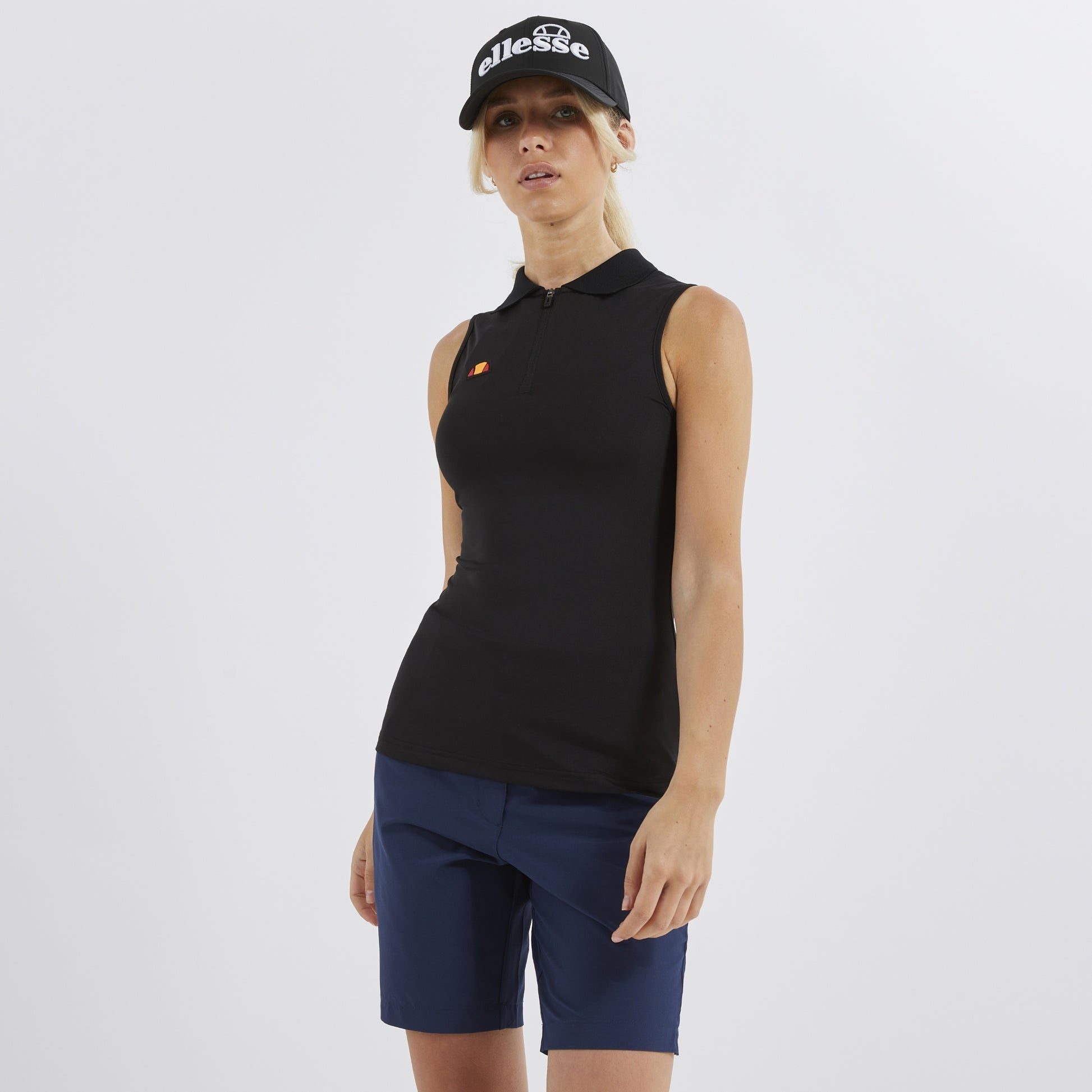 Ellesse Women's Soft-Stretch Zip-Neck Sleeveless Polo in Black