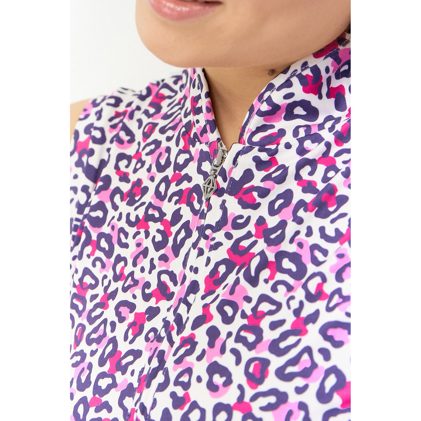 Pure Ladies Cheetah Print Sleeveless Polo Shirt