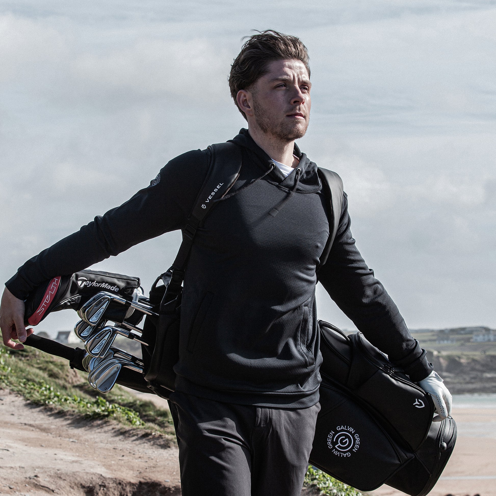 Galvin Green Mens Black Mid-Layer with Adjustable Hood