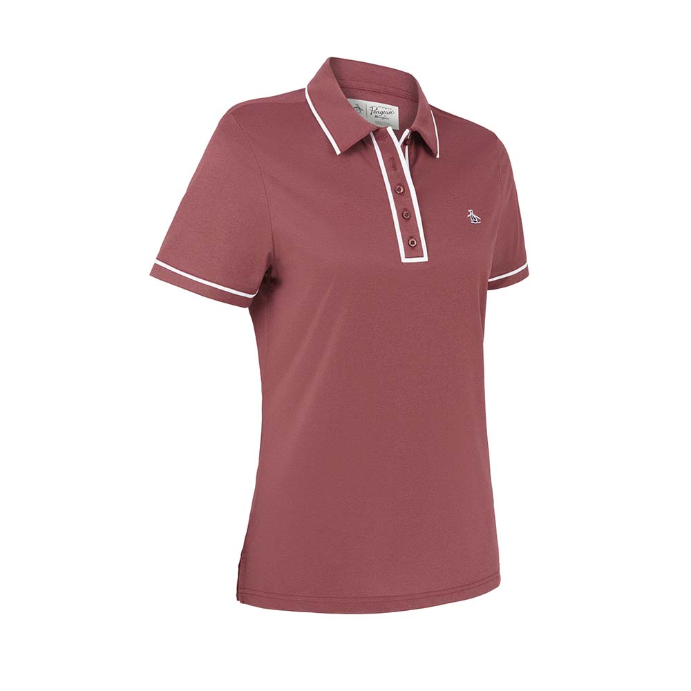Original Penguin Ladies Piped Short Sleeve Polo in Cordovan Red