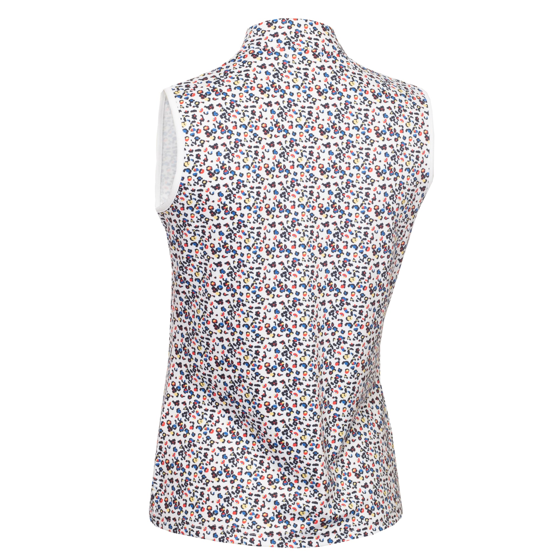 Green Lamb Ladies Multi Coloured Ditsy Print Sleeveless Polo with 1/4 Zip-Neck