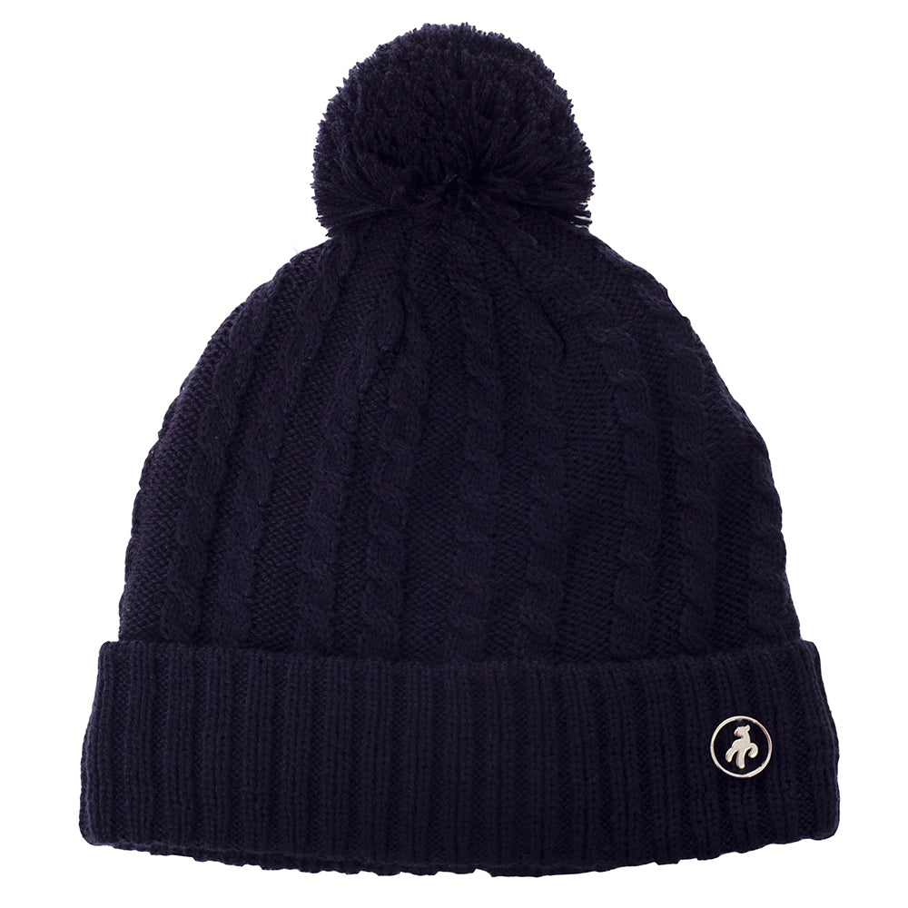 Green Lamb Ladies Fleece Lined Cable Knit Beanie in Navy