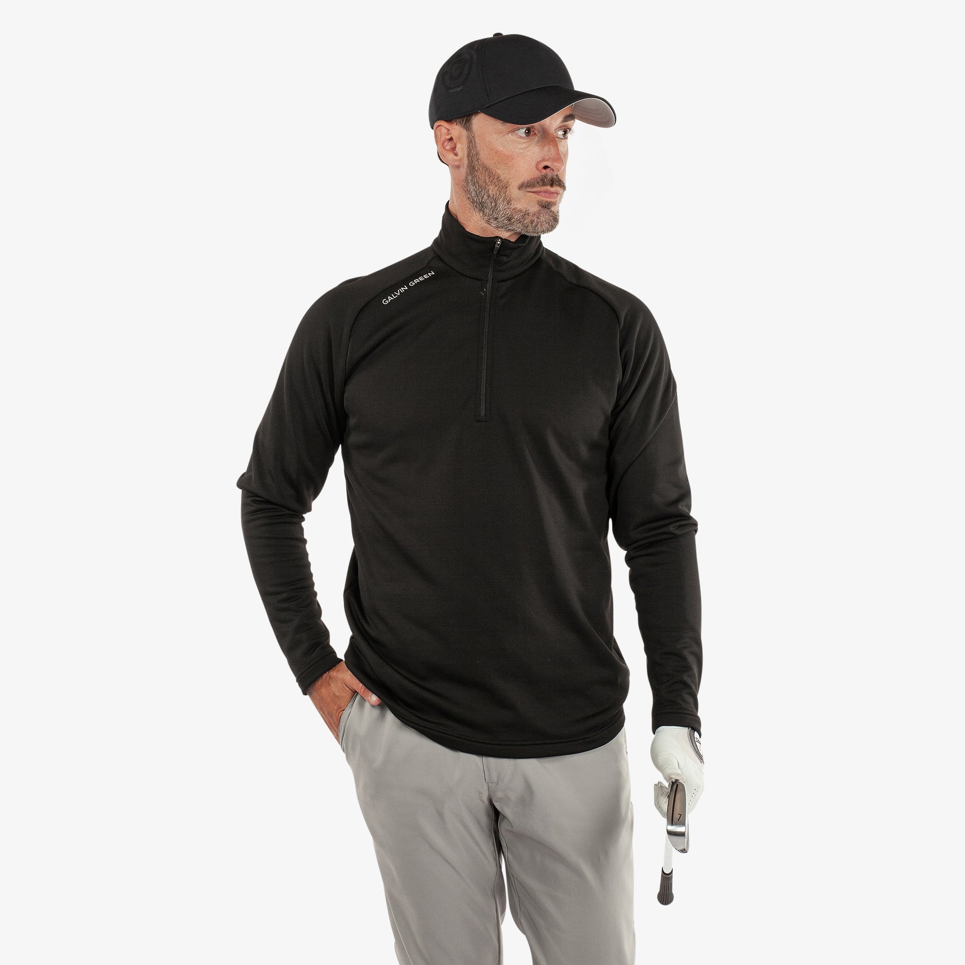 Galvin Green Mens Black Zip-Neck Golf Top