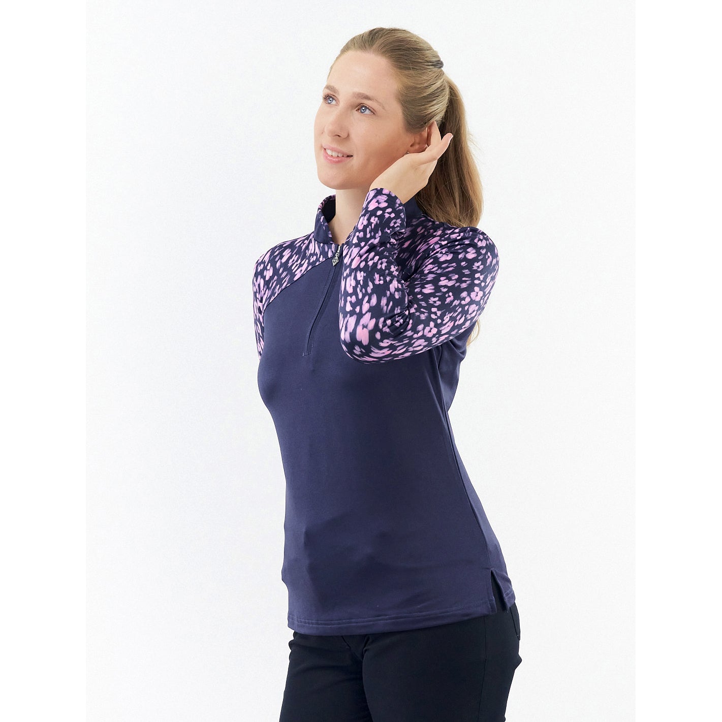 Pure Ladies Long Sleeve Polo in Lavender Flurry