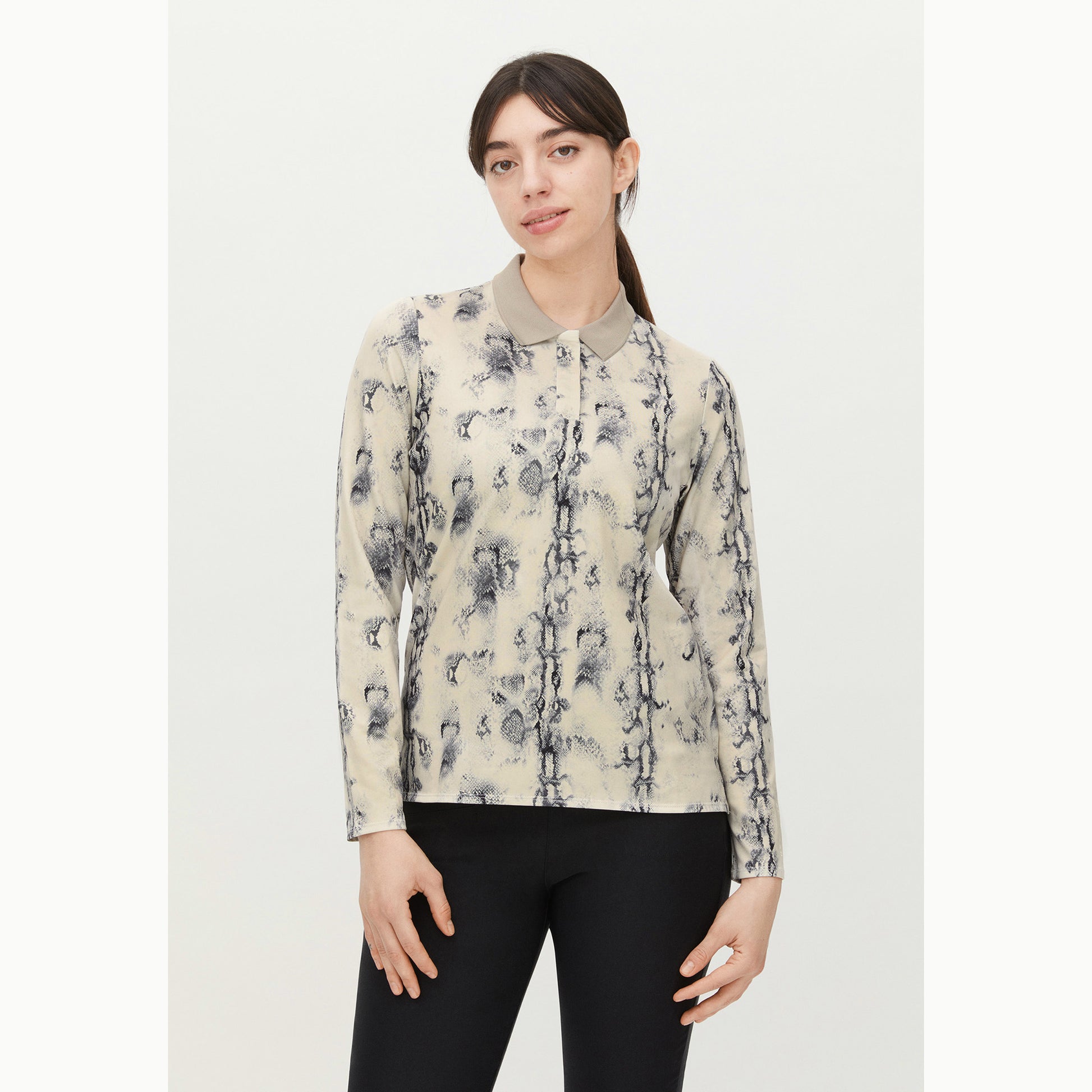 Rohnisch Ladies Long Sleeve Snakeskin Print Polo - Last One Small Only Left