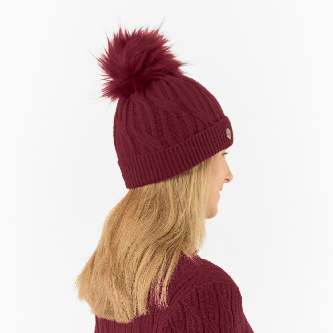 Pure Golf Ladies Lined Waterproof Bobble Hat with Cable Knit Design