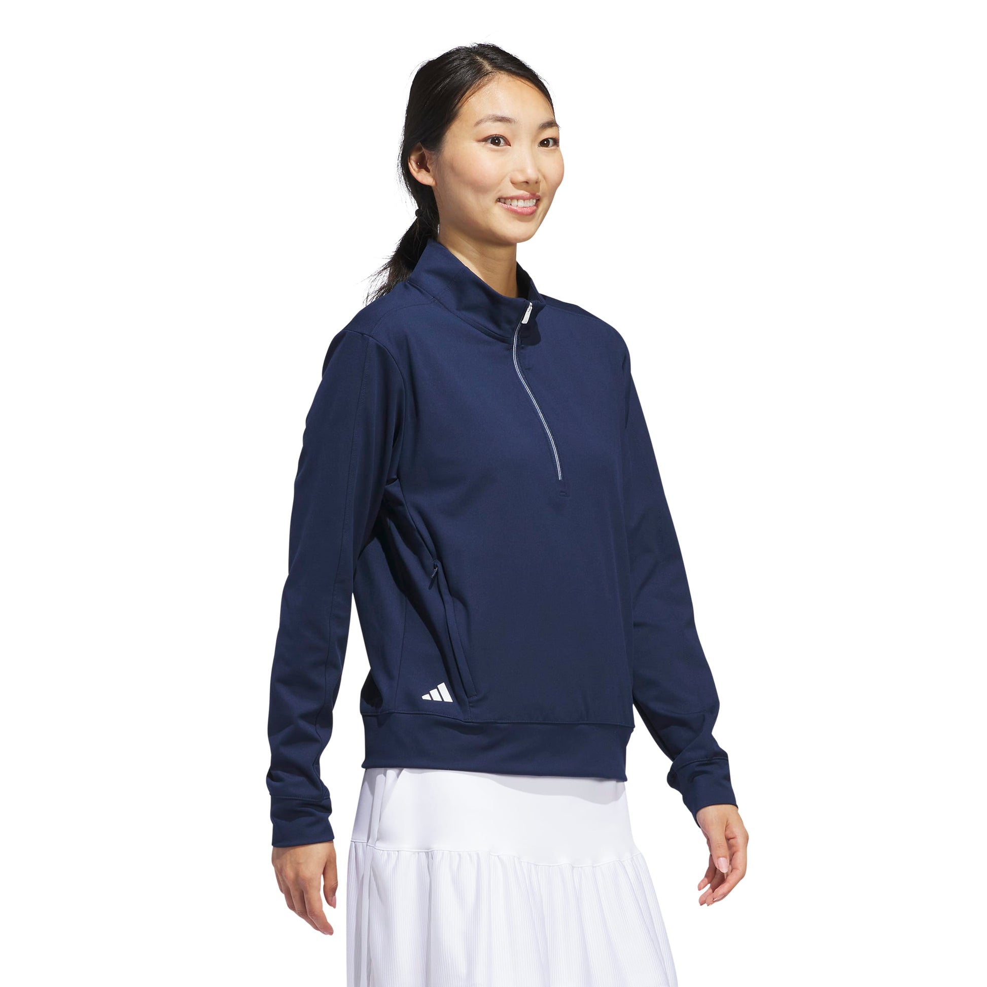 adidas Golf Women's Navy Layering Zip-Neck Top - Soft & Stretchy Comfort for Every Swing