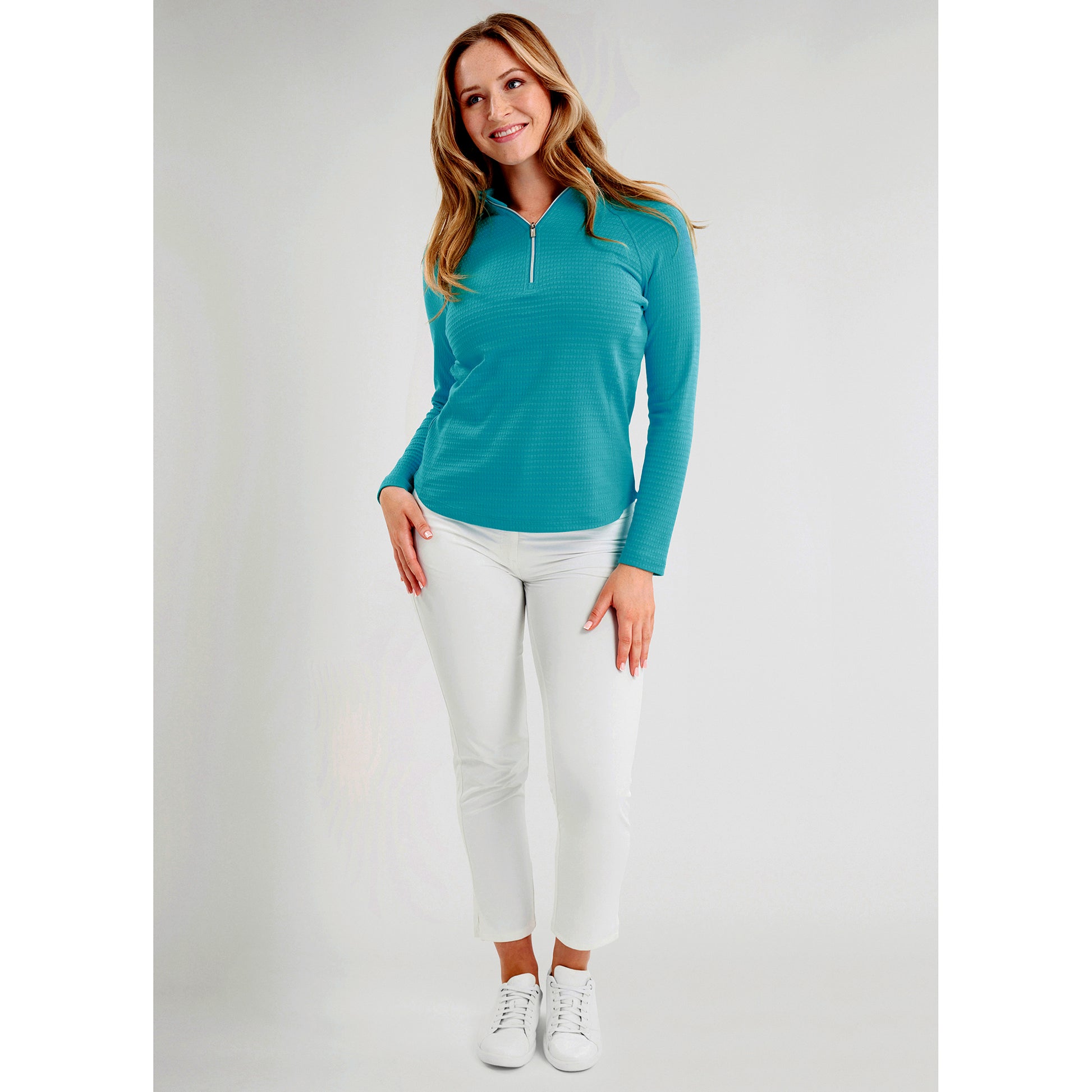 Green Lamb Ladies Zip Neck Top with Textured Finish