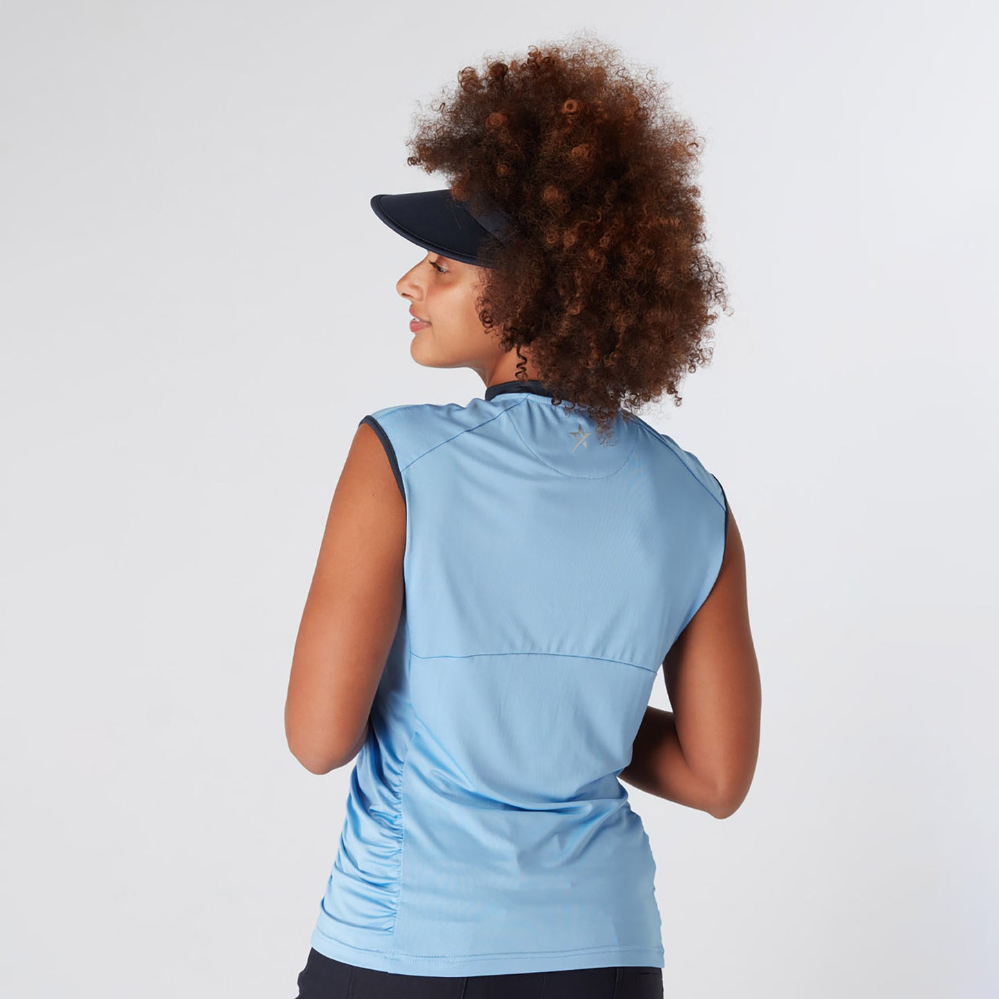 Swing Out Sister Ladies Cap Sleeve Polo with Ruched detail in Tranquil Blue