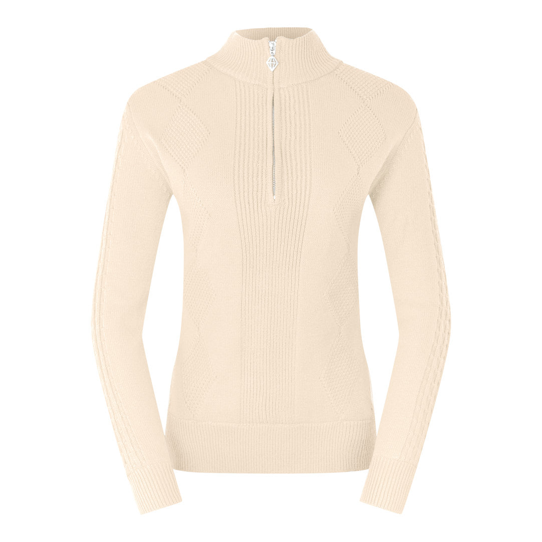 Pure Ladies Lined Zip-Neck Golf Sweater with Cable Knit Design