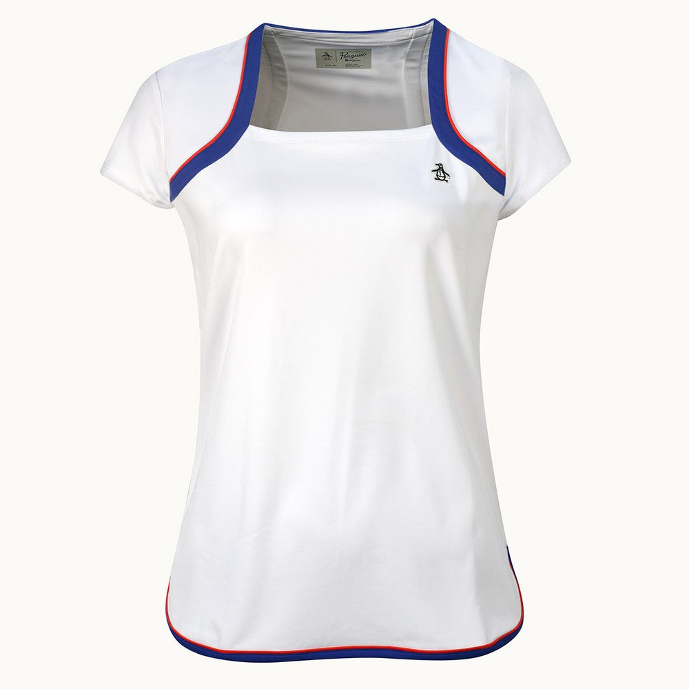 Original Penguin Ladies Square Neckline Top in Bright White - Last One Medium Only Left