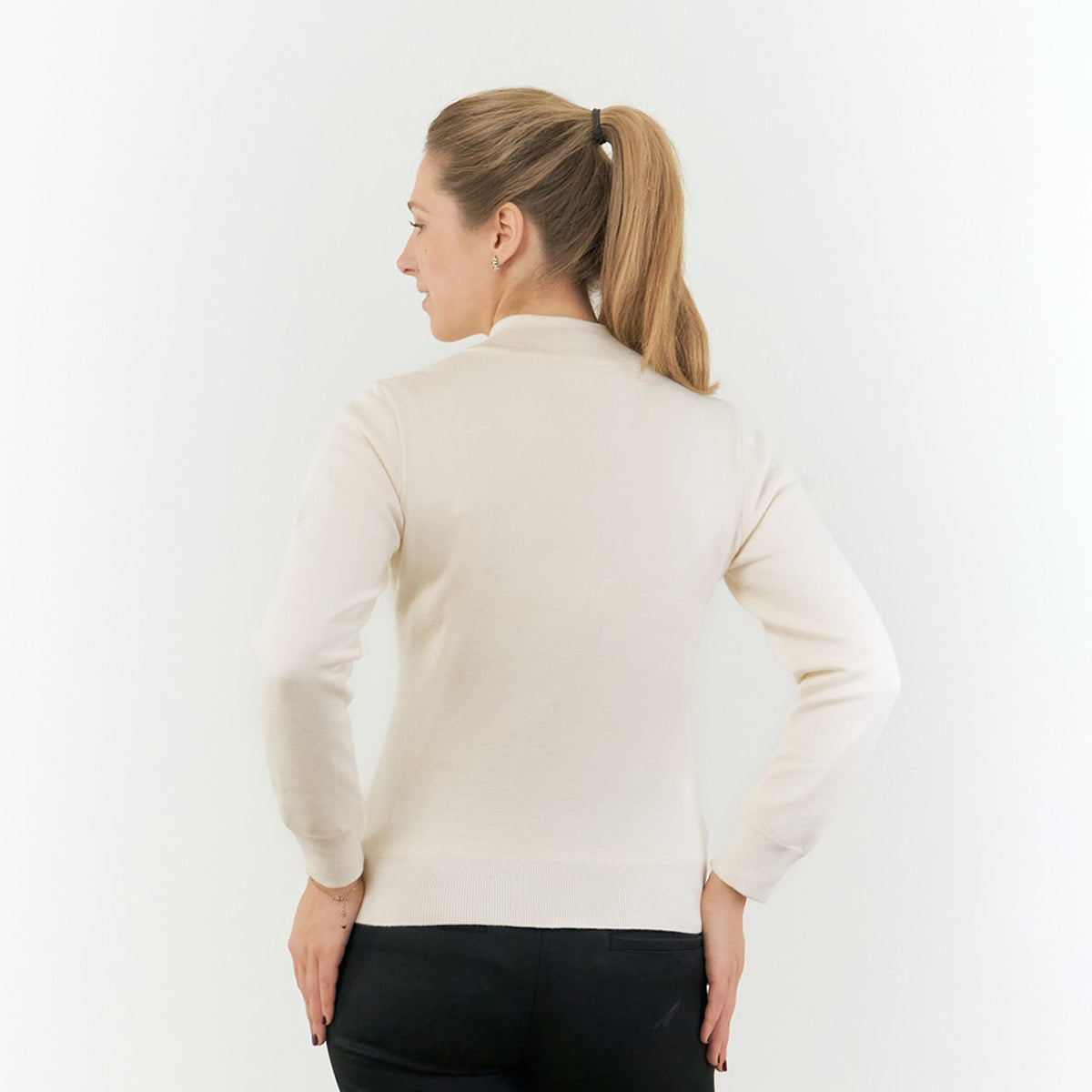 Pure Ladies Full Zip Lined Sweater in Champagne