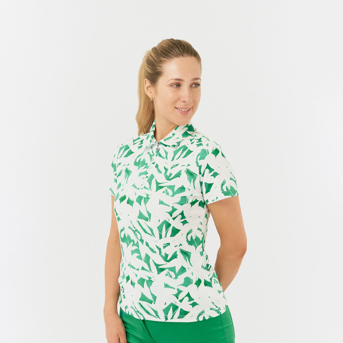 Pure Golf Ladies Short Sleeve Polo in Botanical Print