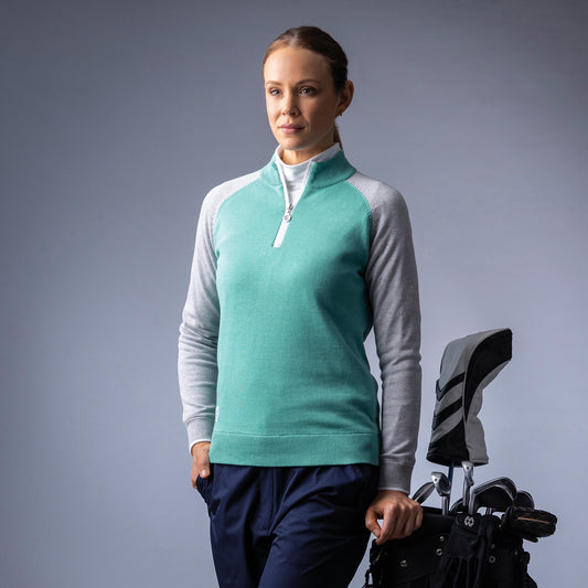 Sunderland Ladies Lined Sweater with Water Repellent Scotchgard in Mint and White