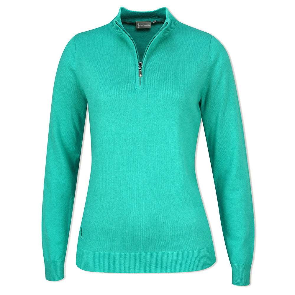 Glenmuir Ladies 100% Cotton Half-Zip Sweater in Marine Green
