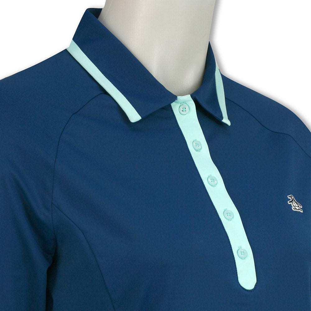 Original Penguin Ladies Long Sleeve Polo with Contrast Hem in Blueberry Pancake