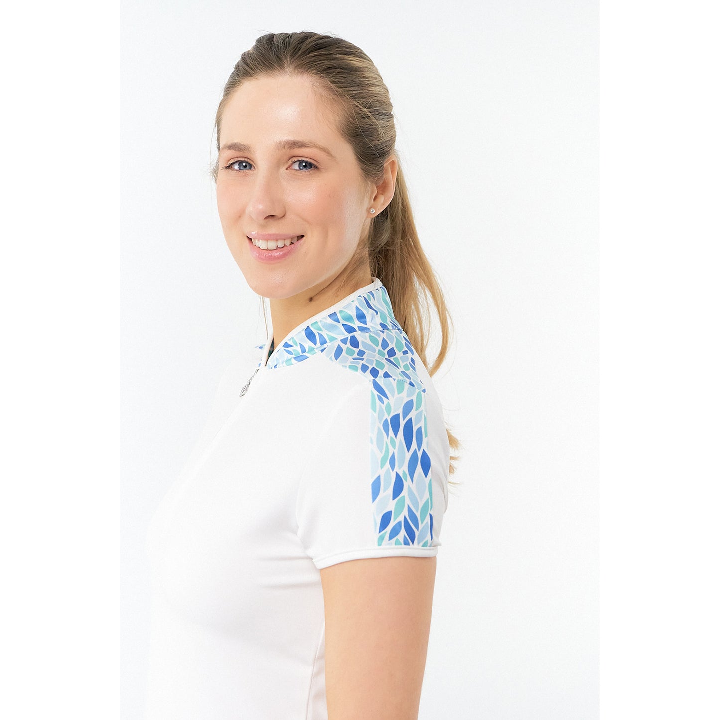 Pure Ladies Willow Leaf Print Cap Sleeve Golf Polo Shirt