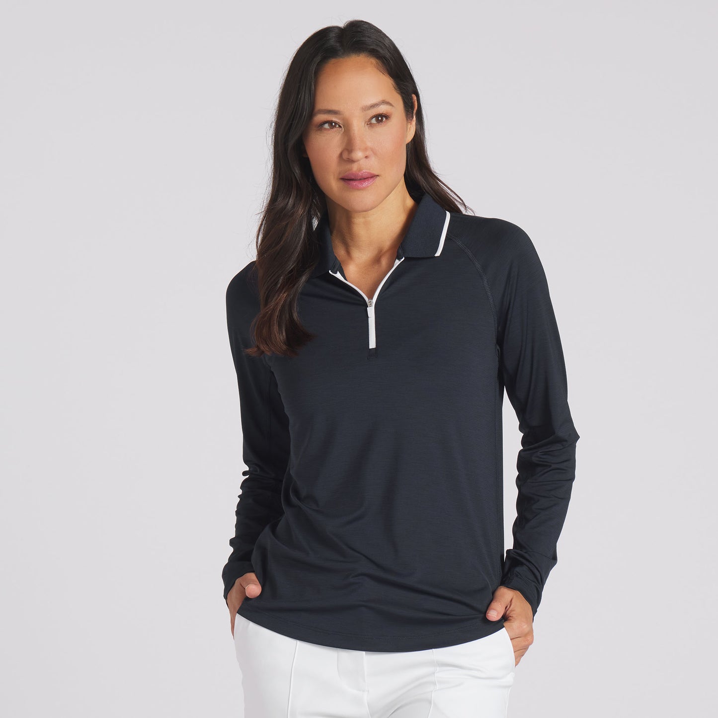 Puma Golf Ladies Long Sleeve Zip-Neck Top in Deep Navy