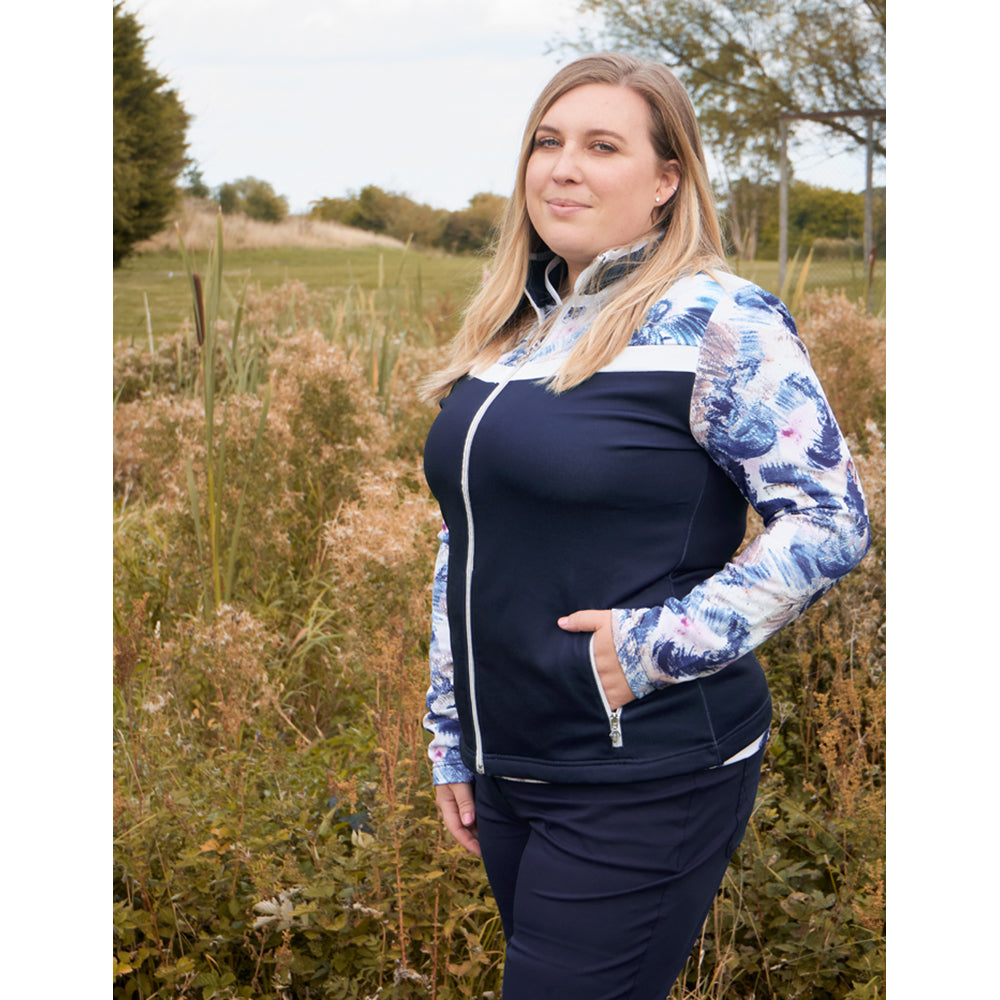 Pure Golf Ladies Patterned Full Zip Mid-Layer in Navy Canvas