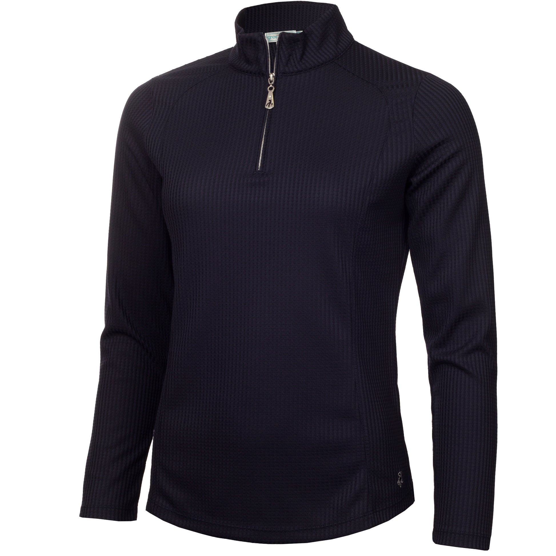 Green Lamb Ladies Navy Waffle Zip-Neck Long Sleeve Top