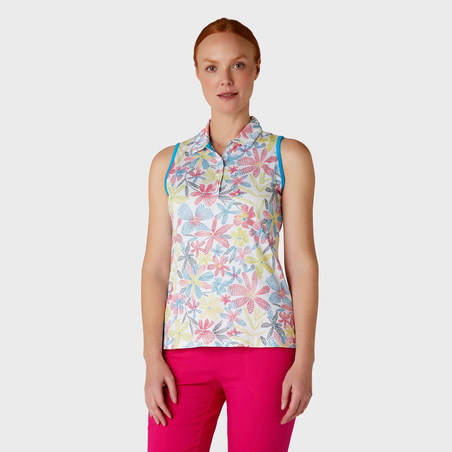 Callaway Ladies Floral Chevron Print Sleeveless Golf Polo