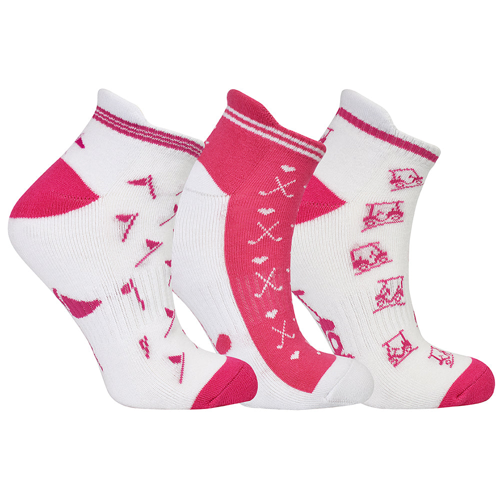 Surprizeshop Ladies 3 Pair Pack Golf Socks in Pink & White Designs