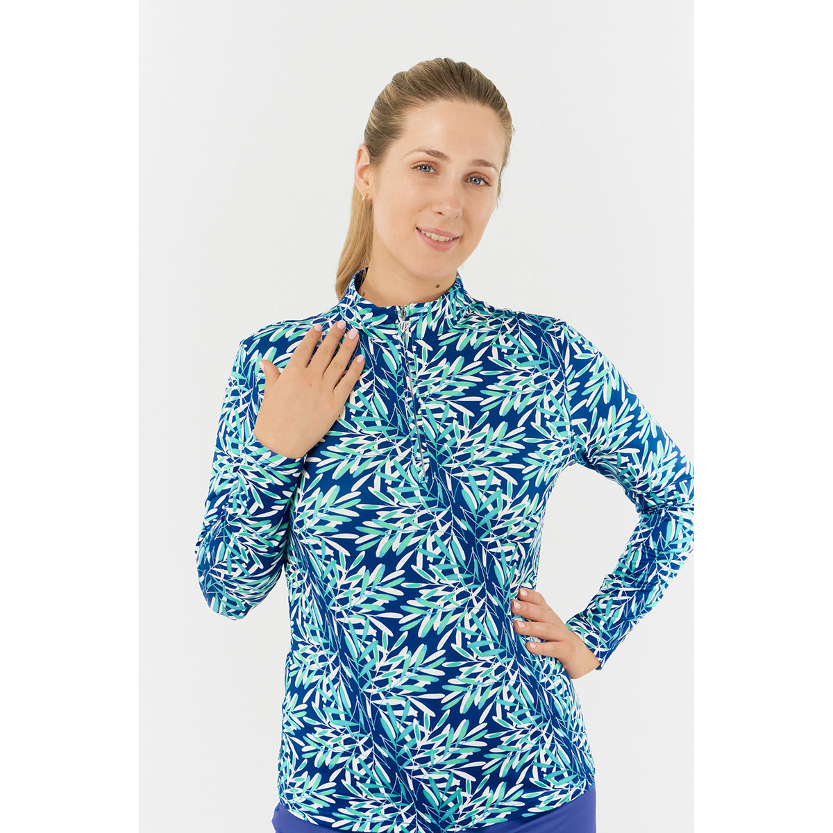 Pure Ladies Long Sleeve Top in Palm Print 