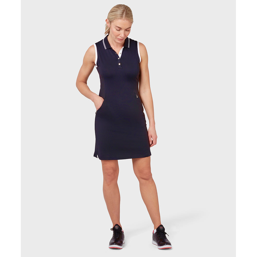 Callaway Ladies Sleeveless Jersey Stretch Polo Dress with Opti-Dri in Navy Blue