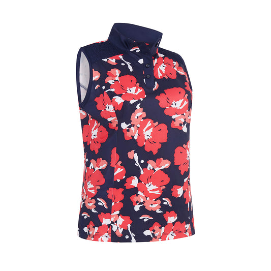 Callaway Ladies Large Scale Floral Sleeveless Polo in Peacoat, Geranium & Red