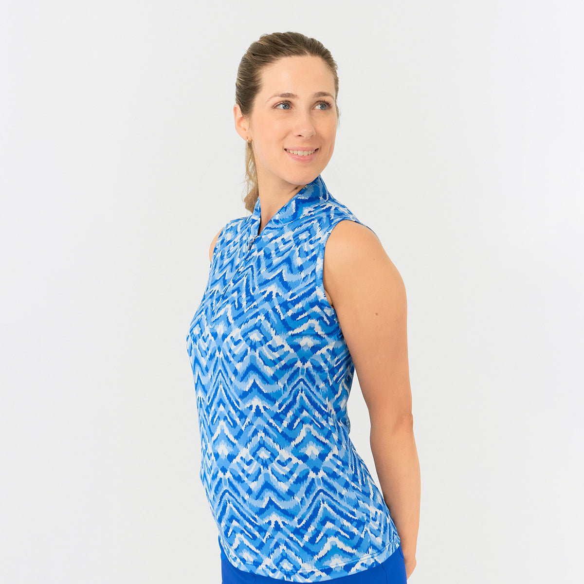 Pure Golf Ladies Sleeveless Polo in Aztec Style Print