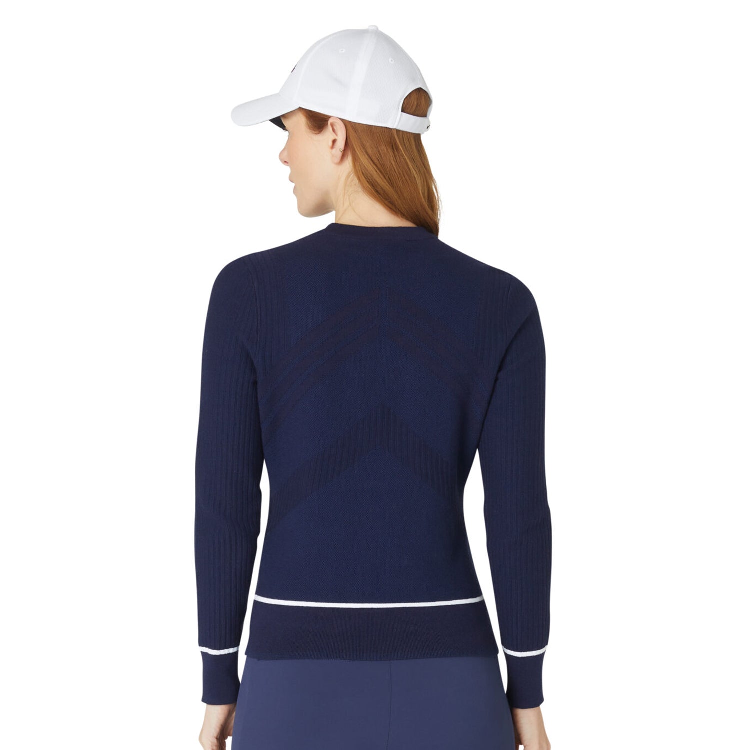 Callaway Ladies Cotton blend Chevron Sweater in Navy with Contrast Tipping