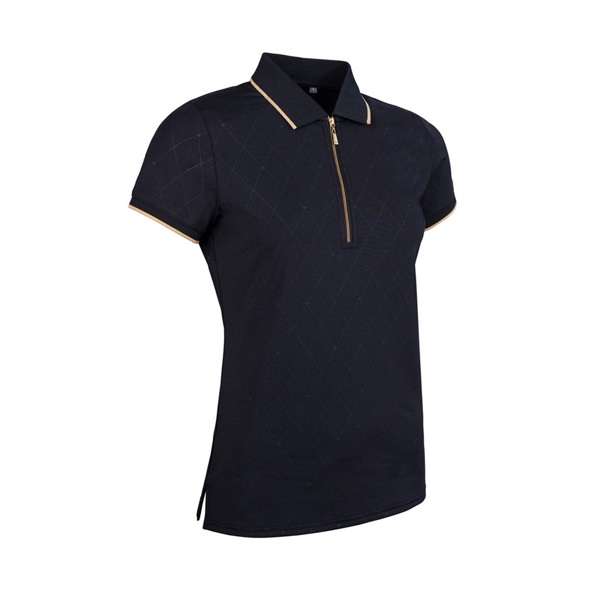 Glenmuir Ladies Black Short Sleeve Polo with Subtle Diamond Print