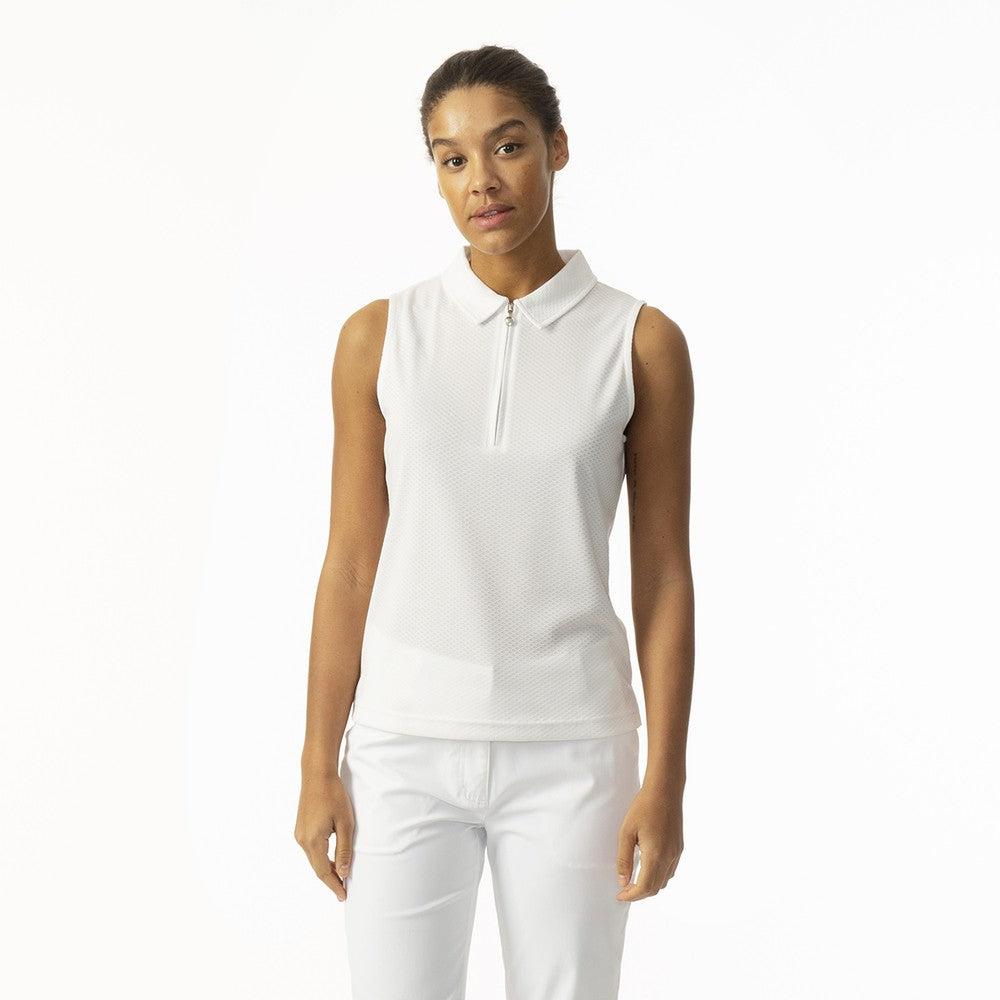 Daily Sports Honeycomb Structured Sleeveless Polo Shirt in White