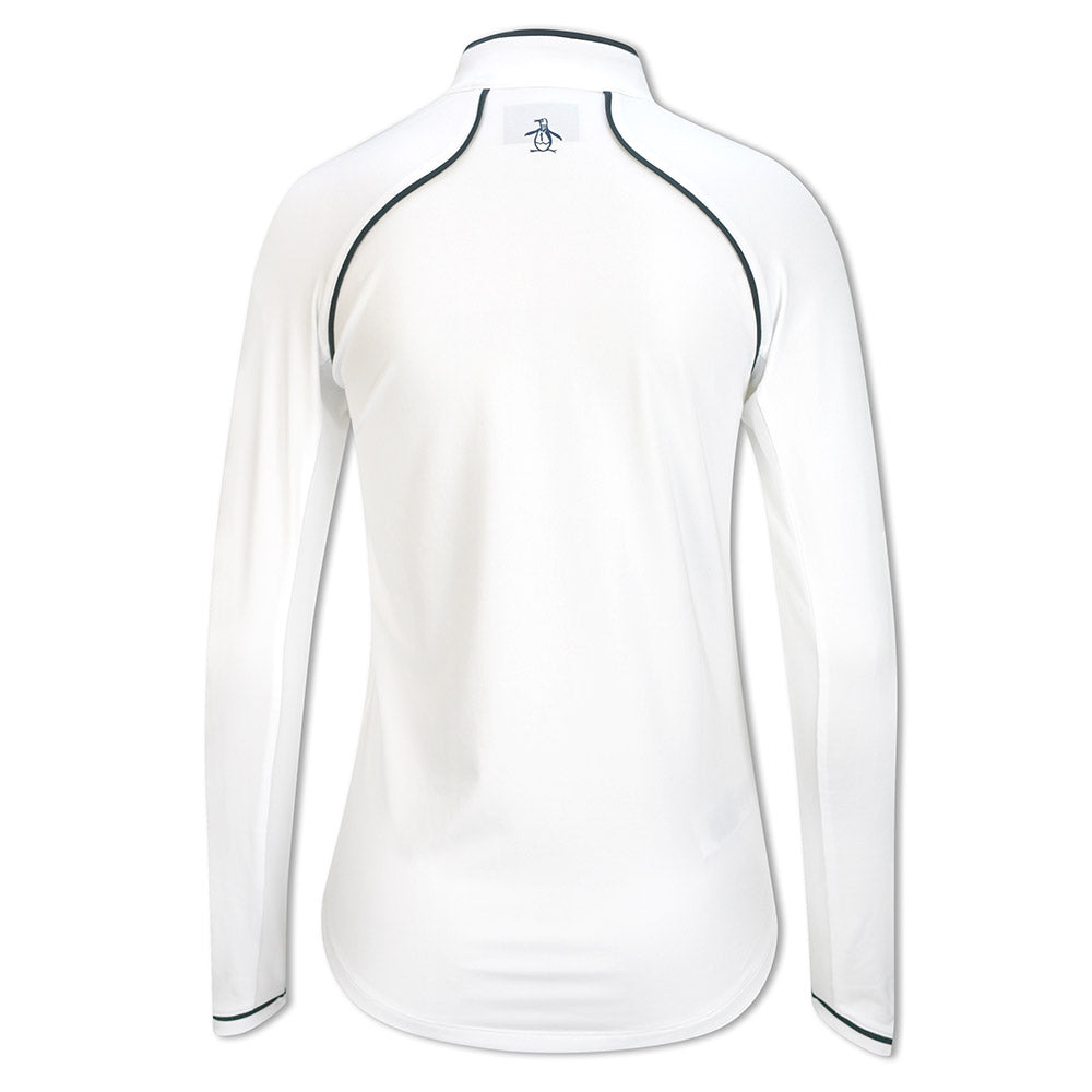 Original Penguin Ladies Long Sleeve Mesh Panel Zip Top in Bright White