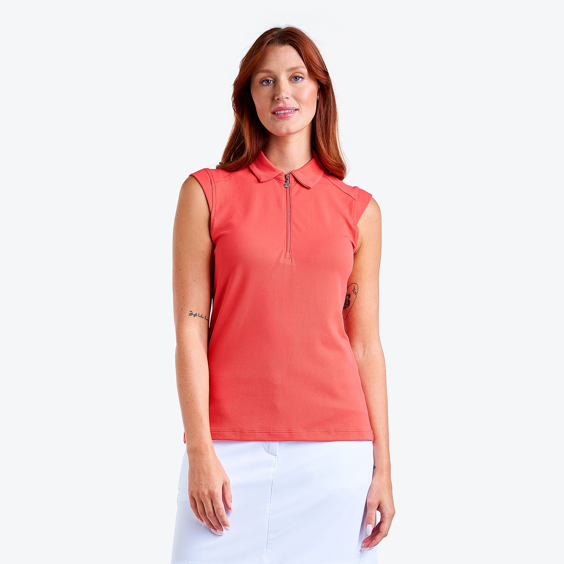 Nivo Ladies Sleeveless Piqué Polo with UPF 50+ in Papaya - Last One Small Only Left