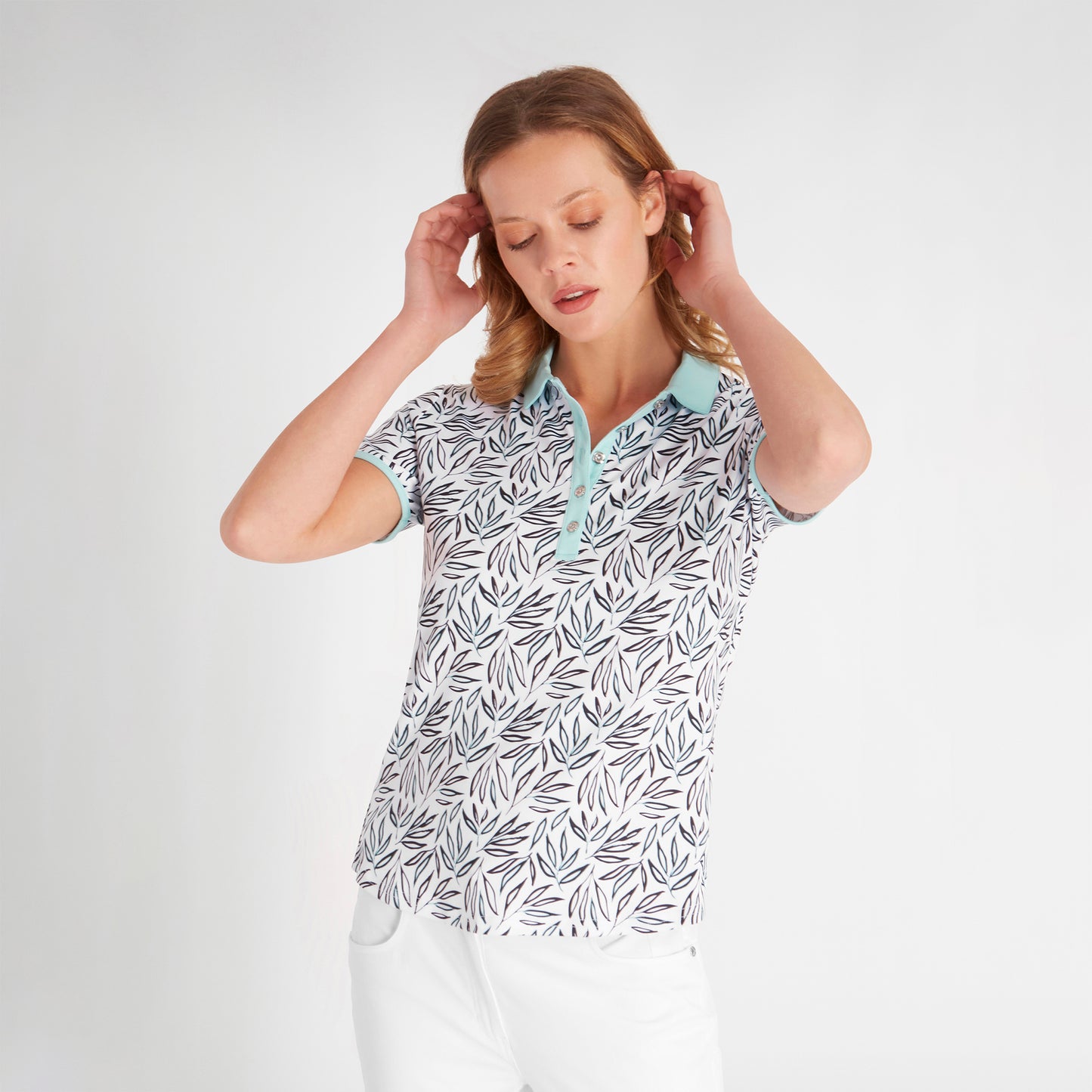 Green Lamb Women's Botanical Print Short Sleeve Polo