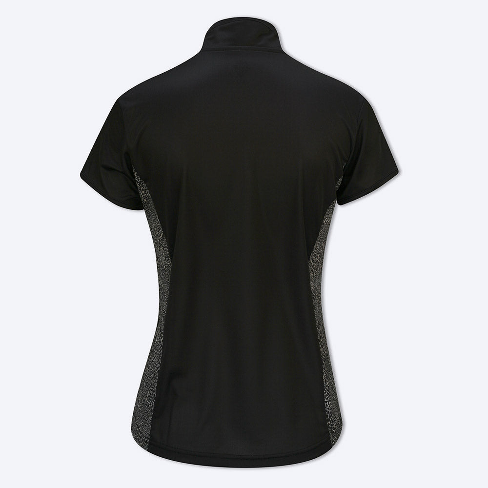 Pure Golf Ladies Black & Cheetah Cap Sleeve Polo Shirt